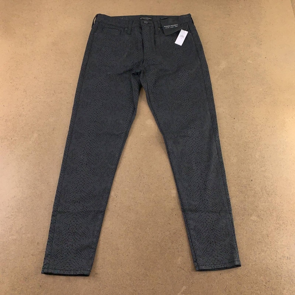 Banana Republic Womens Skinny Jeans Black Snake Print Stretch‎ Mid Rise 28 New